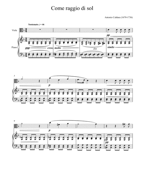 Antonio Caldara - Come raggio di sol (Viola Solo) (arr. André Laitano)