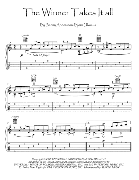 The Winner Takes It All (arr. PianoSheetNow)
