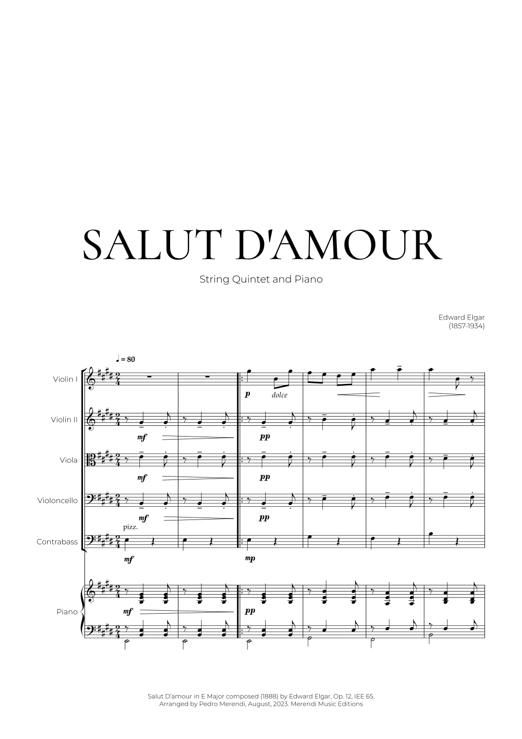 Salut D’amour (String Quintet and Piano) - Edward Elgar (arr. Pedro Merendi)