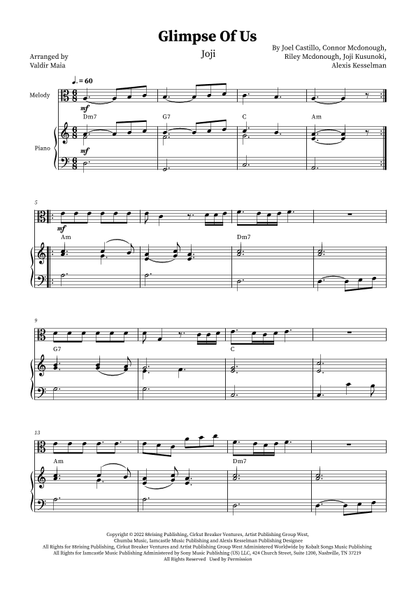 Glimpse Of Us (arr. Valdir Maia)