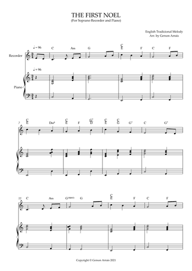 The First Noel - for Bb Trumpet and Piano - Socre and Parts (arr. Gerson Arrais)
