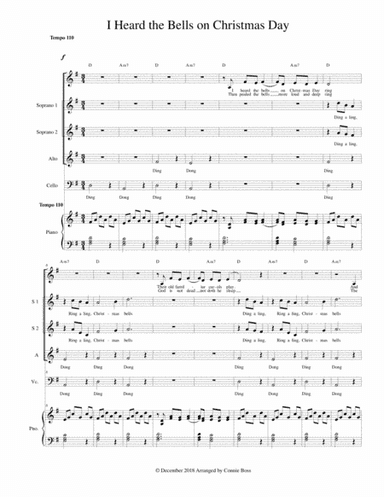 I Heard the Bells on Christmas Day - SSA, Solo, Cello & Piano (arr. Connie Boss)