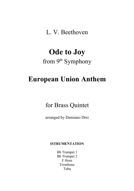 Ode to Joy (Europe Anthem) for Brass Quintet (arr. Damiano Drei)