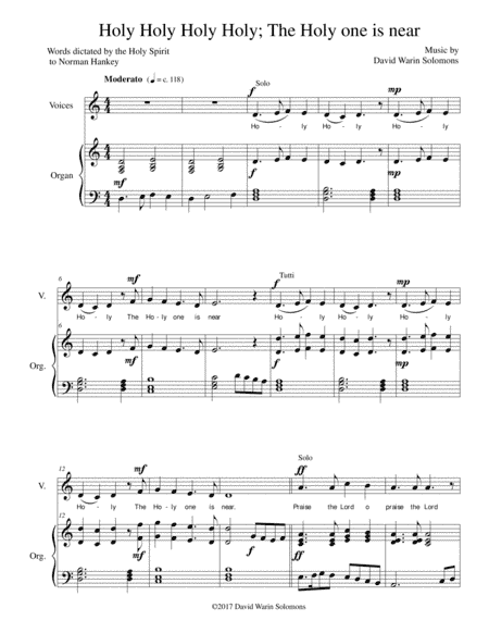 Holy Holy Holy for solo cantor, unison choir and organ