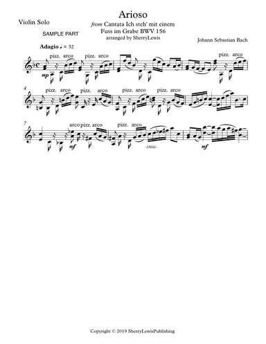 ARIOSO, Bach, Violin Solo, Intermediate Level (arr. Sherry Lewis)