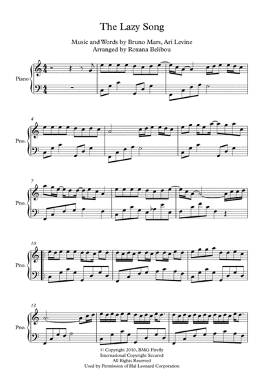 The Lazy Song (arr. Roxana Belibou)