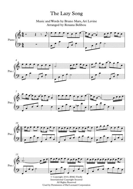 The Lazy Song (arr. Roxana Belibou)