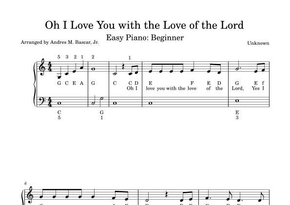 Oh I Love You with th Love of the Lord (arr. Andres Montecillo Bascar, Jr.)