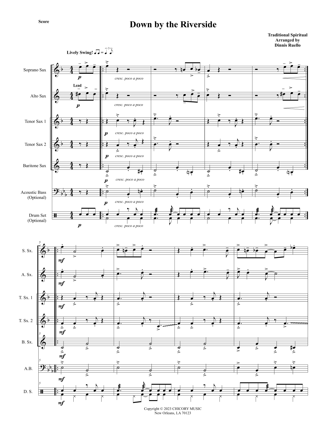 Down by the Riverside - Sax Quintet arranged in Trad. New Orleans Brass Band Style (arr. Dennis Ruello)
