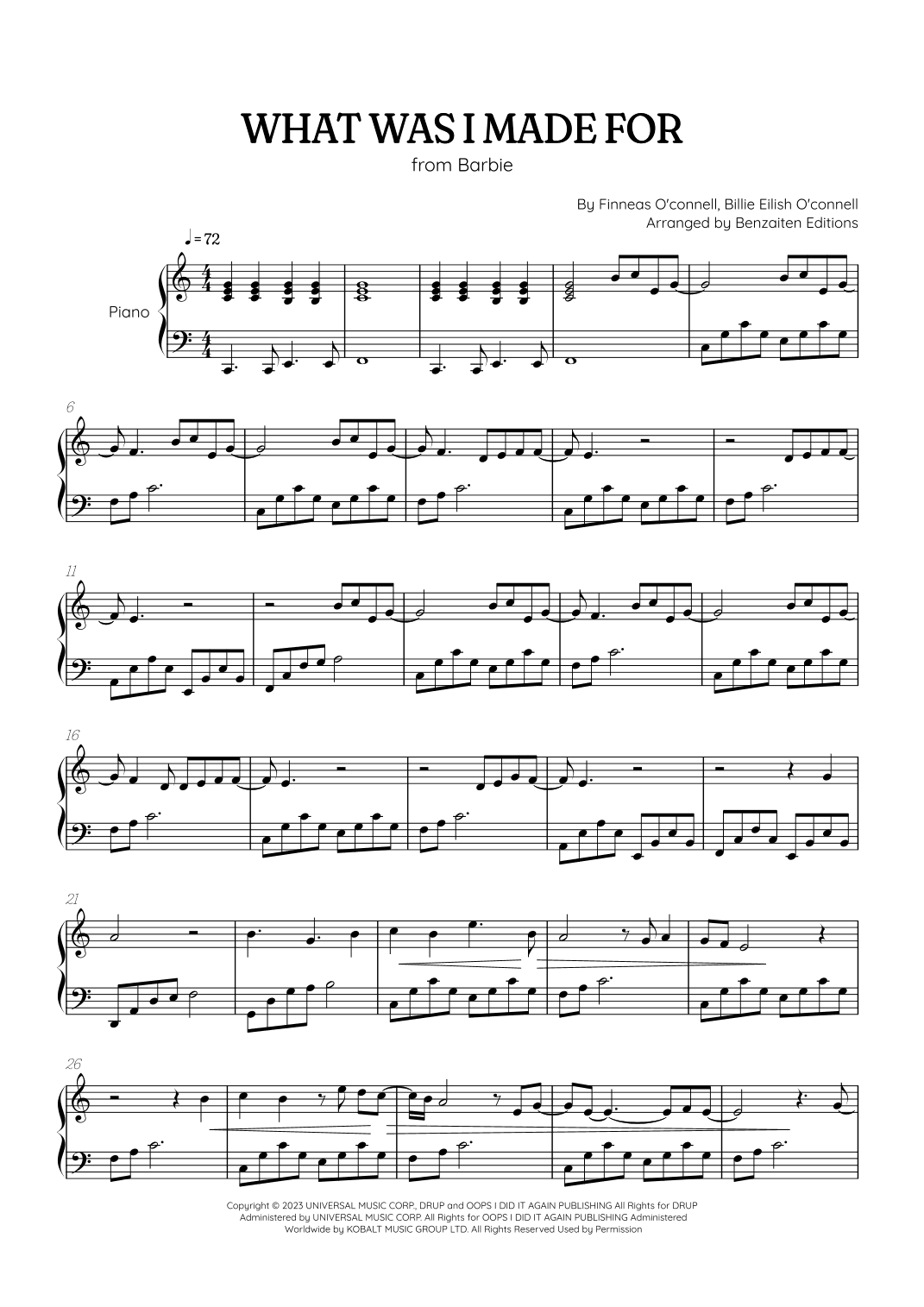 What Was I Made For? (arr. Benzaiten Editions)