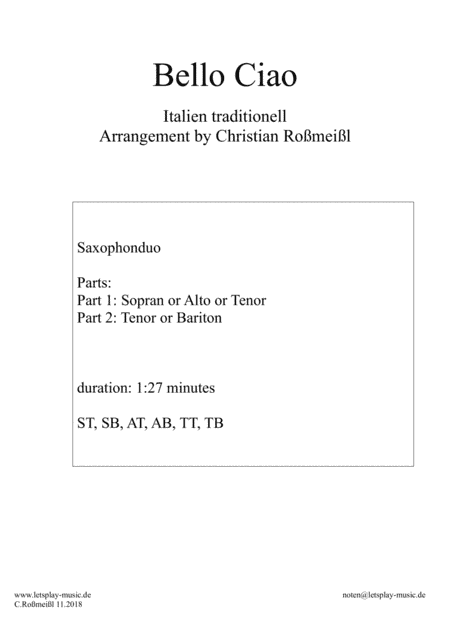 Bella Ciao Saxophonduo (arr. Christian Roßmeißl)