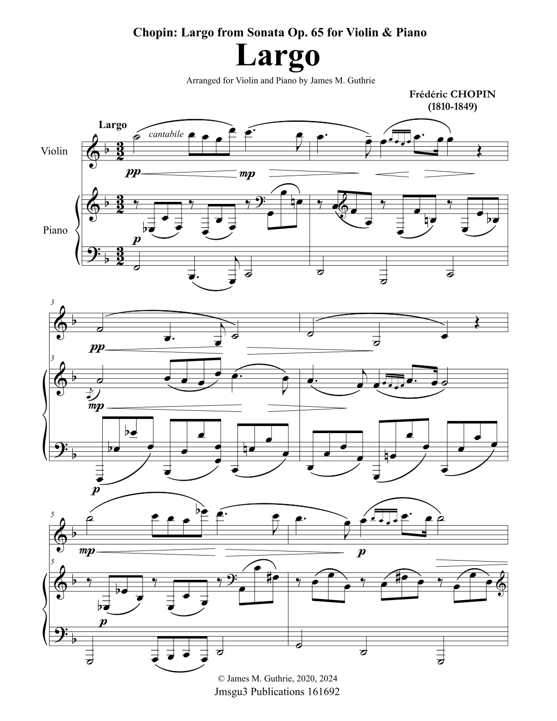 Chopin: Largo from Op. 65 for Violin & Piano (arr. James M. Guthrie)