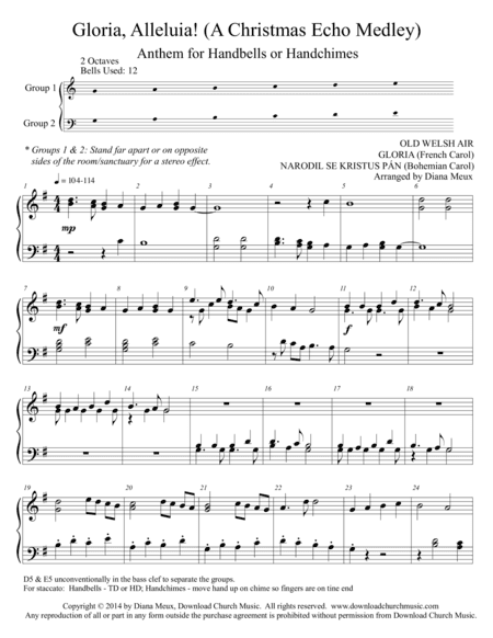 Gloria, Alleluia! (A Christmas Echo Medley) for handbells/chimes - 2 octaves (arr. Diana Meux)