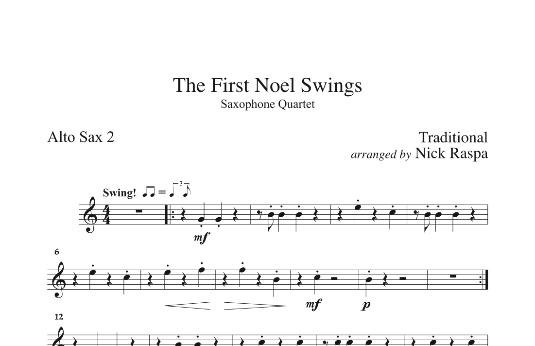 The First Noel Swings - Sax Quartet (AATB) Alto Sax 2 part (arr. Nick Raspa)