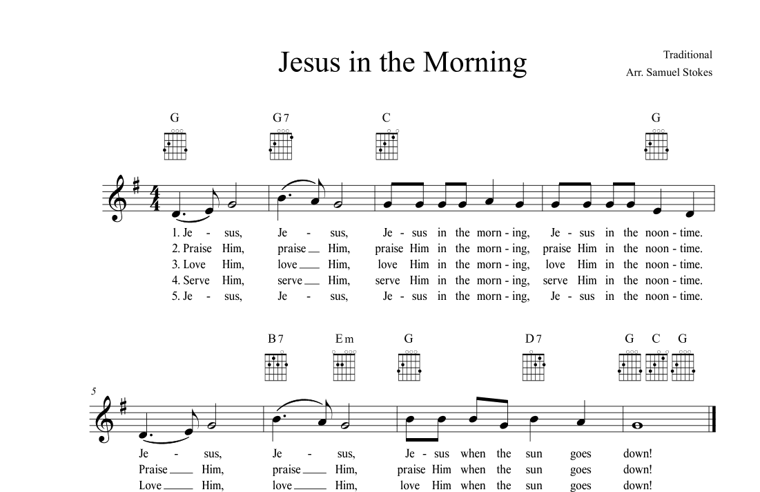 Jesus in the Morning - vocal lead sheet with chords (arr. Samuel Stokes)