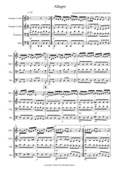 Allegro by Fiocco for Brass Quartet (arr. David Burndrett)