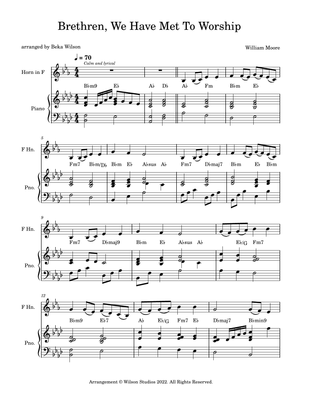 Brethren, We Have Met To Worship--horn solo (arr. Beka Wilson)