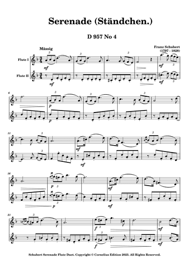 Schubert Serenade (Ständchen) No 4 from Schwanengesang (Swan Song) D957  Woodwind Duet 2 flutes. (arr. Glenn Martin)