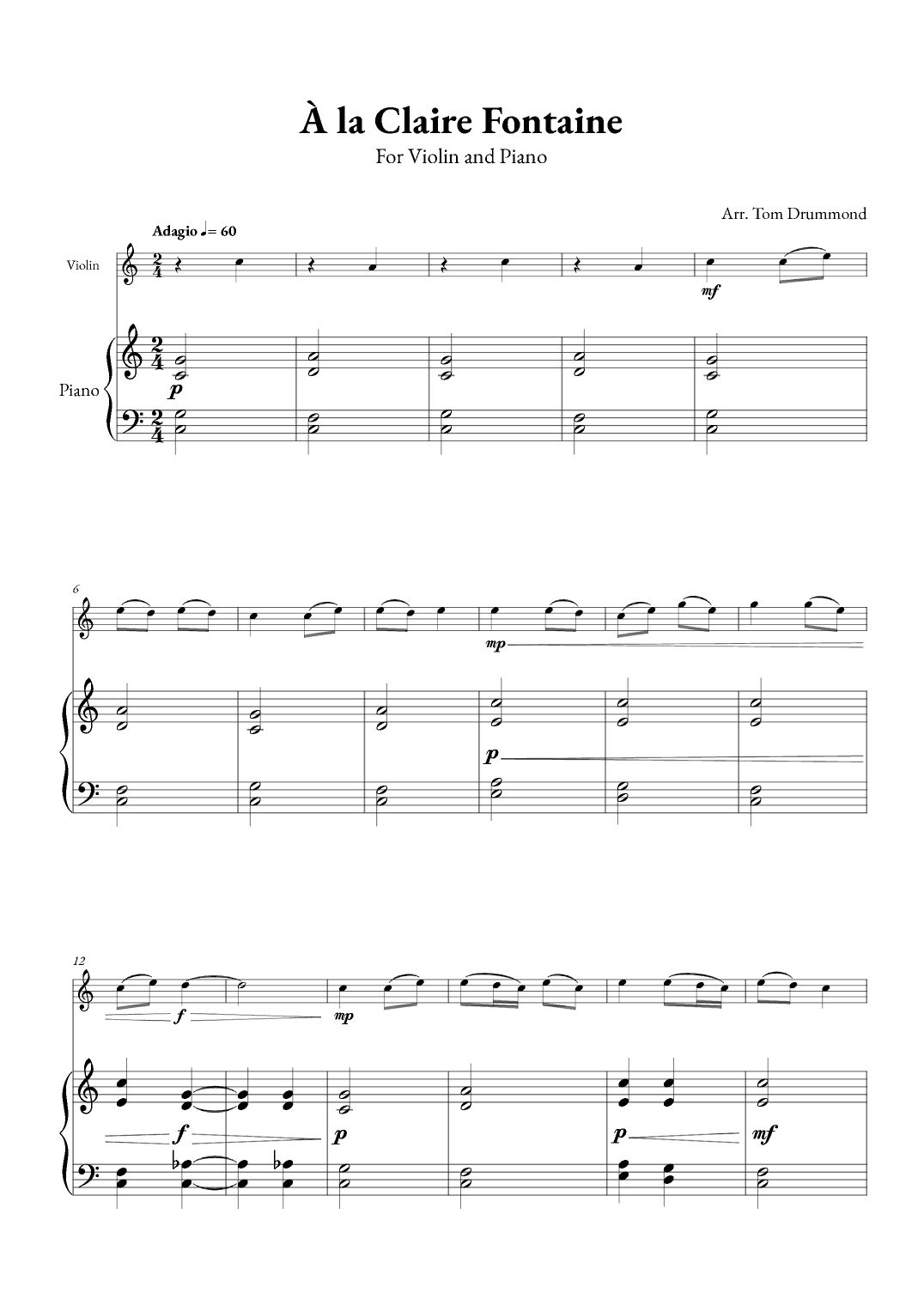 À la Claire Fontaine (arr. Tom Drummond)