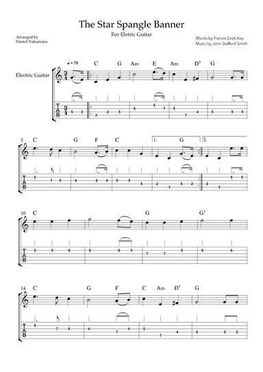 The Star Spangled Banner (For Guitar with TAB) (arr. Daniel Nakamura)