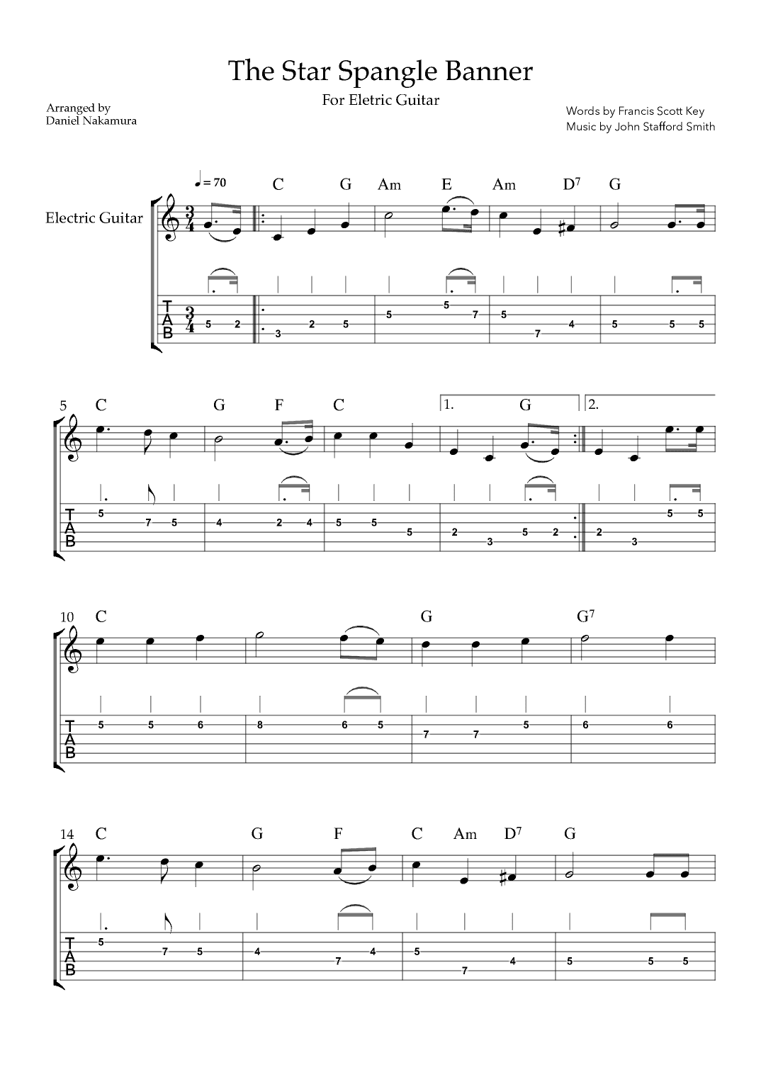 The Star Spangled Banner (For Guitar with TAB) (arr. Daniel Nakamura)