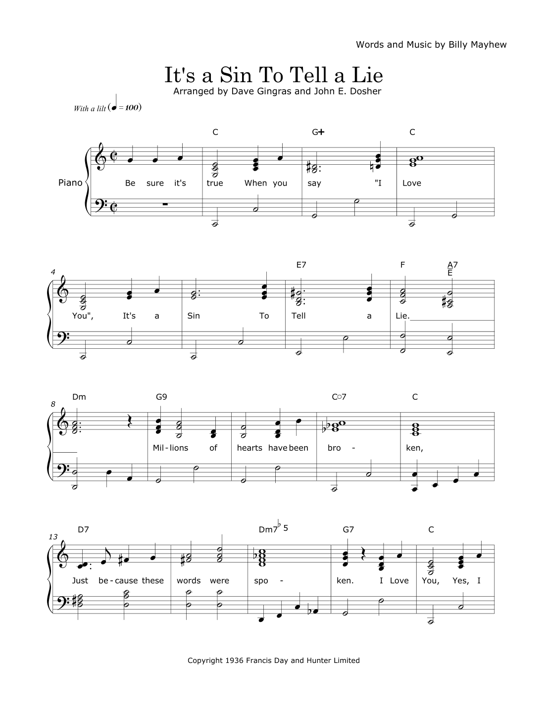It's A Sin To Tell A Lie (arr. Dave Gingras and John E. Dosher)
