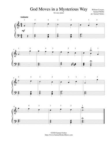 God Moves in a Mysterious Way (Webbe setting) - for easy piano (arr. Samuel Stokes)