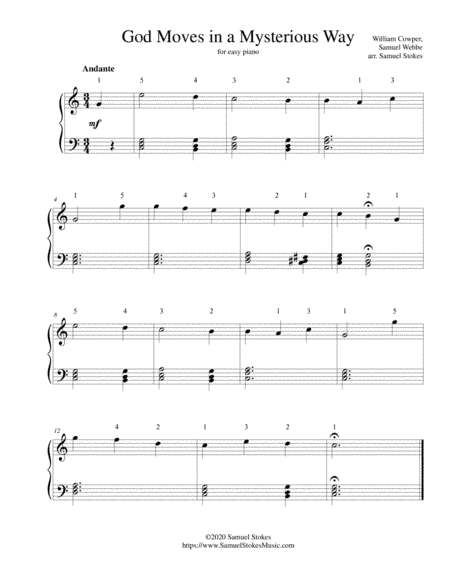 God Moves in a Mysterious Way (Webbe setting) - for easy piano (arr. Samuel Stokes)