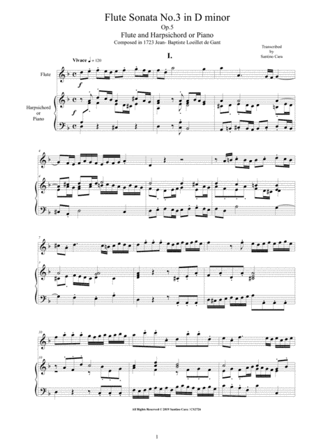 Loeillet - Flute Sonata No.3 in D minor Op.5 for Flute and Harpsichord or Piano (arr. Santino Cara)