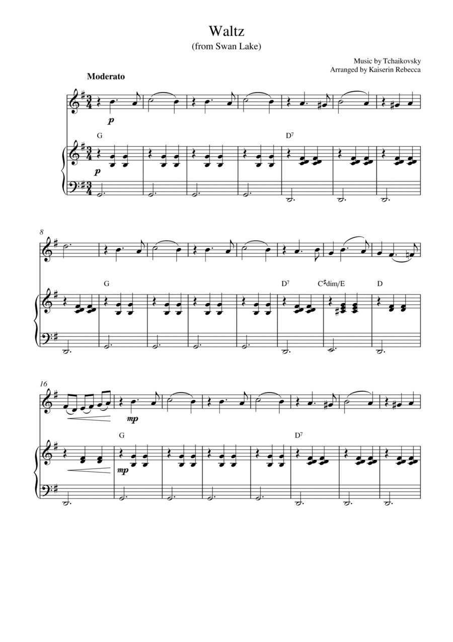 Waltz (from Swan Lake) (for violin solo and piano accompaniment) (arr. Kaiserin Rebecca)