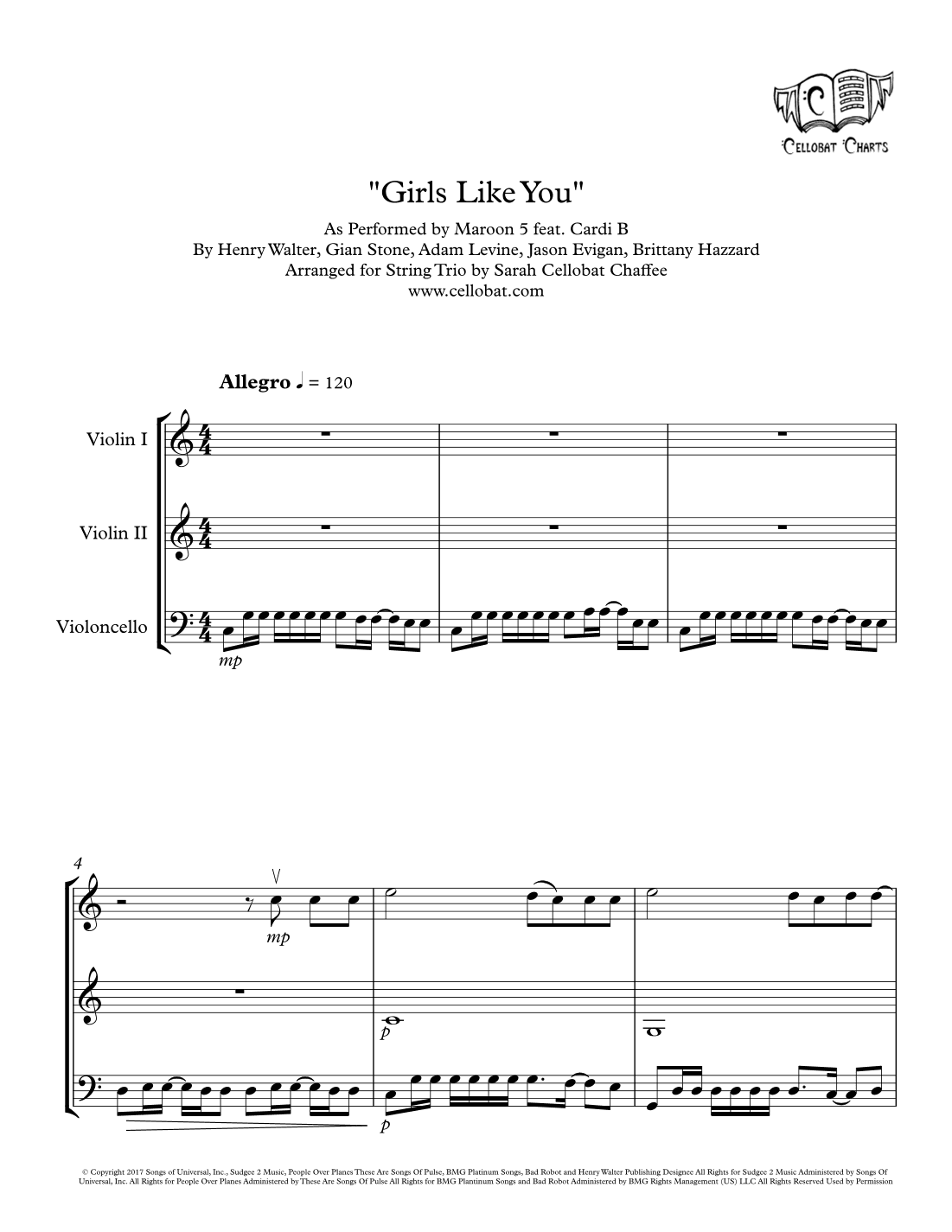 Girls Like You (arr. Sarah Cellobat Chaffee)
