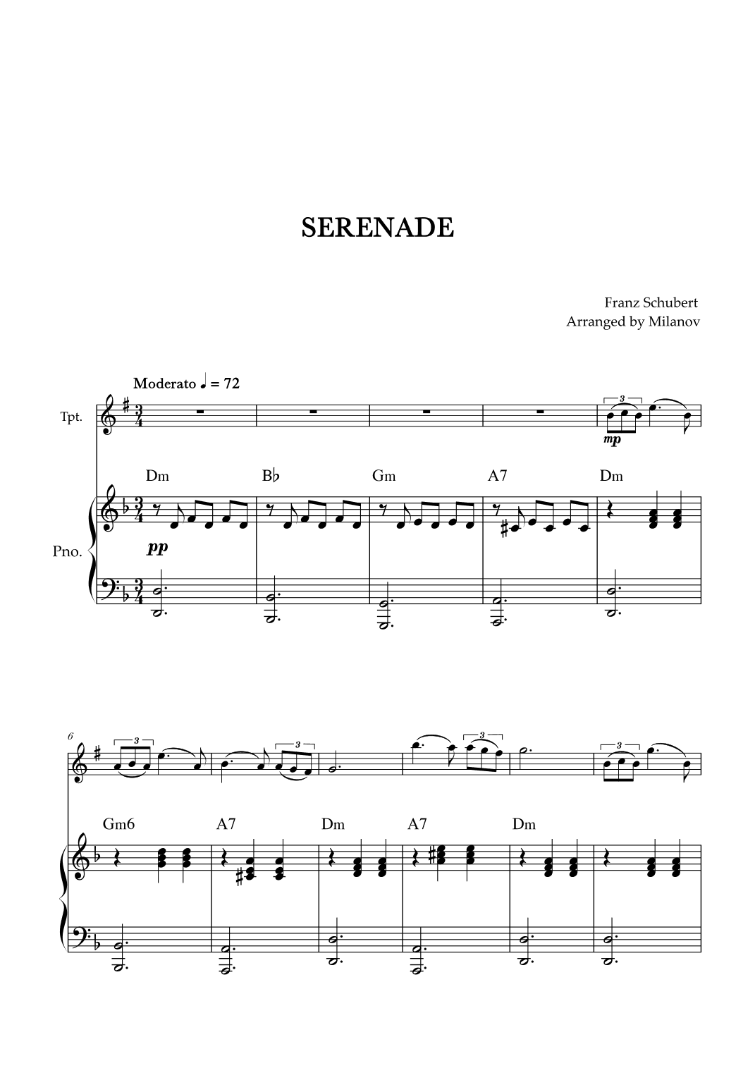 Serenade | Schubert | Trumpet in Bb | Piano | Chords (arr. Milanov)