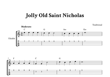 Jolly Old Saint Nicholas - For Ukulele (C Major - with TAB, Chords) (arr. Yuri Noronha)