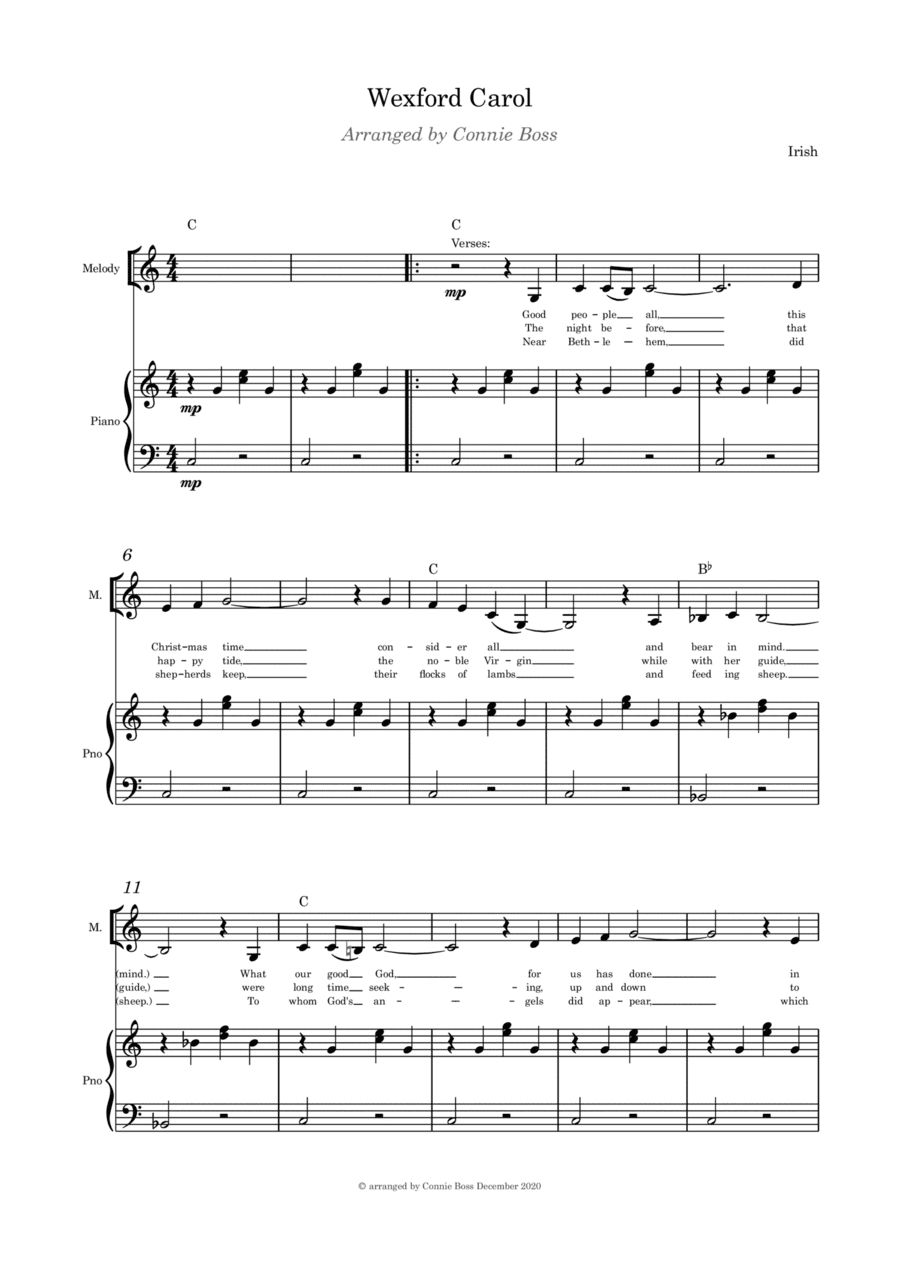 Wexford Carol - Solo and piano (arr. Connie Boss)