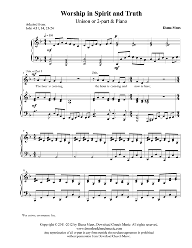 Worship in Spirit and Truth (Unison/2-part choir and Piano)