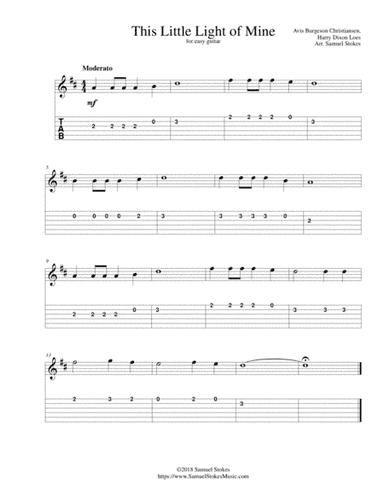 This Little Light of Mine - for easy guitar with TAB (arr. Samuel Stokes)