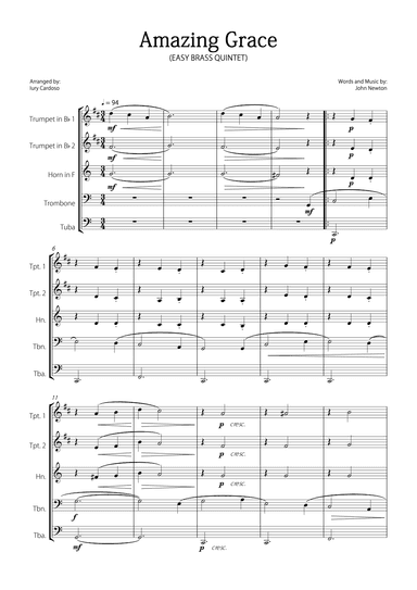"Amazing Grace" - Beautiful EASY version for BRASS QUINTET. (arr. Iury Cardoso)