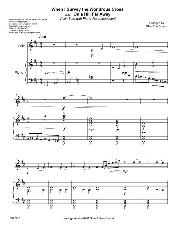 WHEN I SURVEY THE WONDROUS CROSS/ON A HILL FAR AWAY - Violin Solo with Piano accompaniment (arr. Glen Poehlmann)