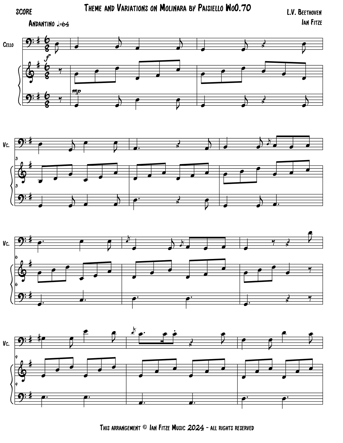 Theme and Variations on Molinara by Paisiello WoO.70 (arr. Ian Fitze)