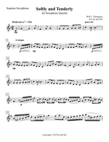 Softly and Tenderly for Saxophone Quartet (arr. Ian Wei)