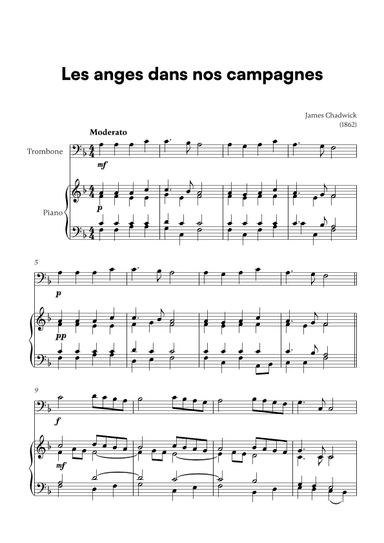 Les anges dans nos campagnes (for Trombone and Piano) (arr. Cadenza Editions)