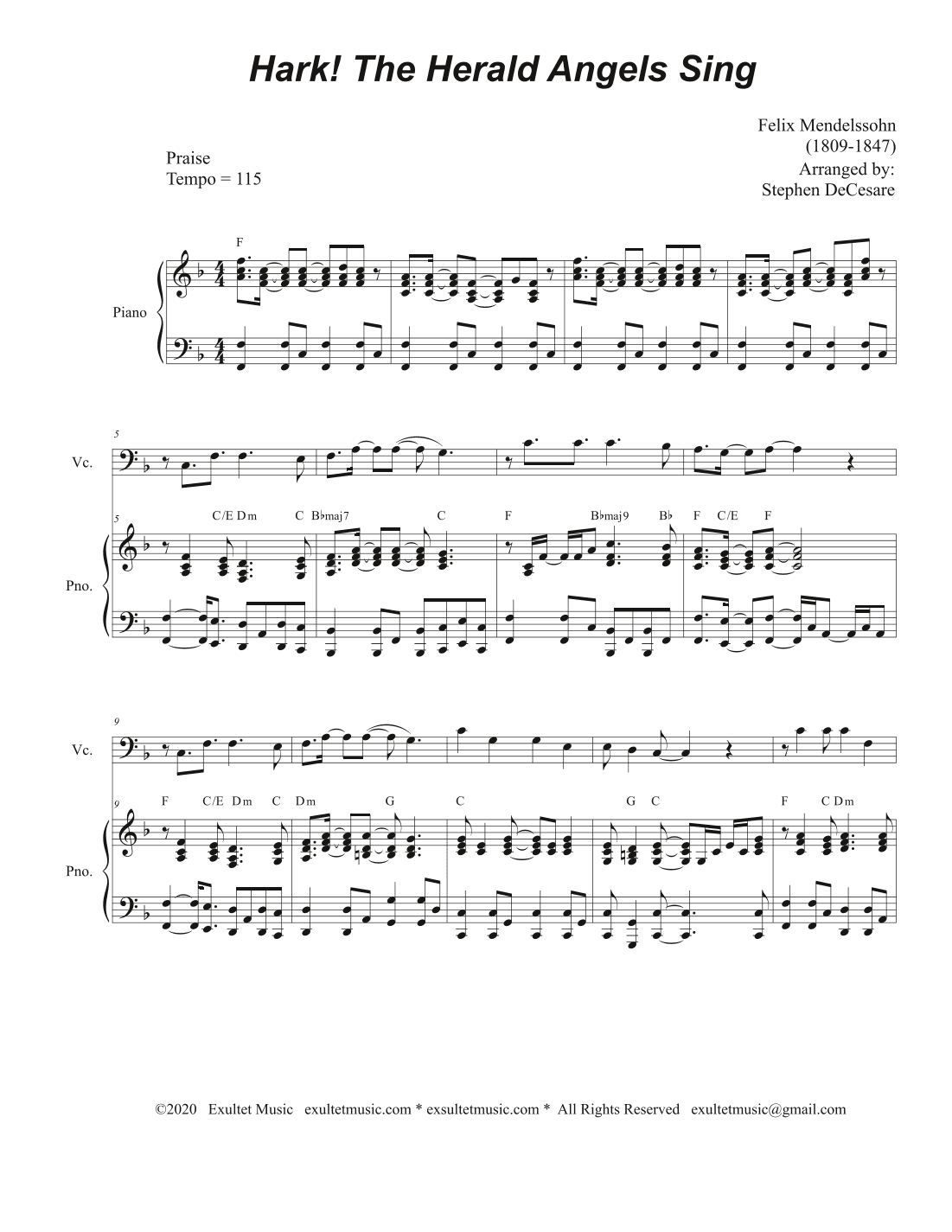 Hark! The Herald Angels Sing (Cello solo and Piano) (arr. Stephen DeCesare)