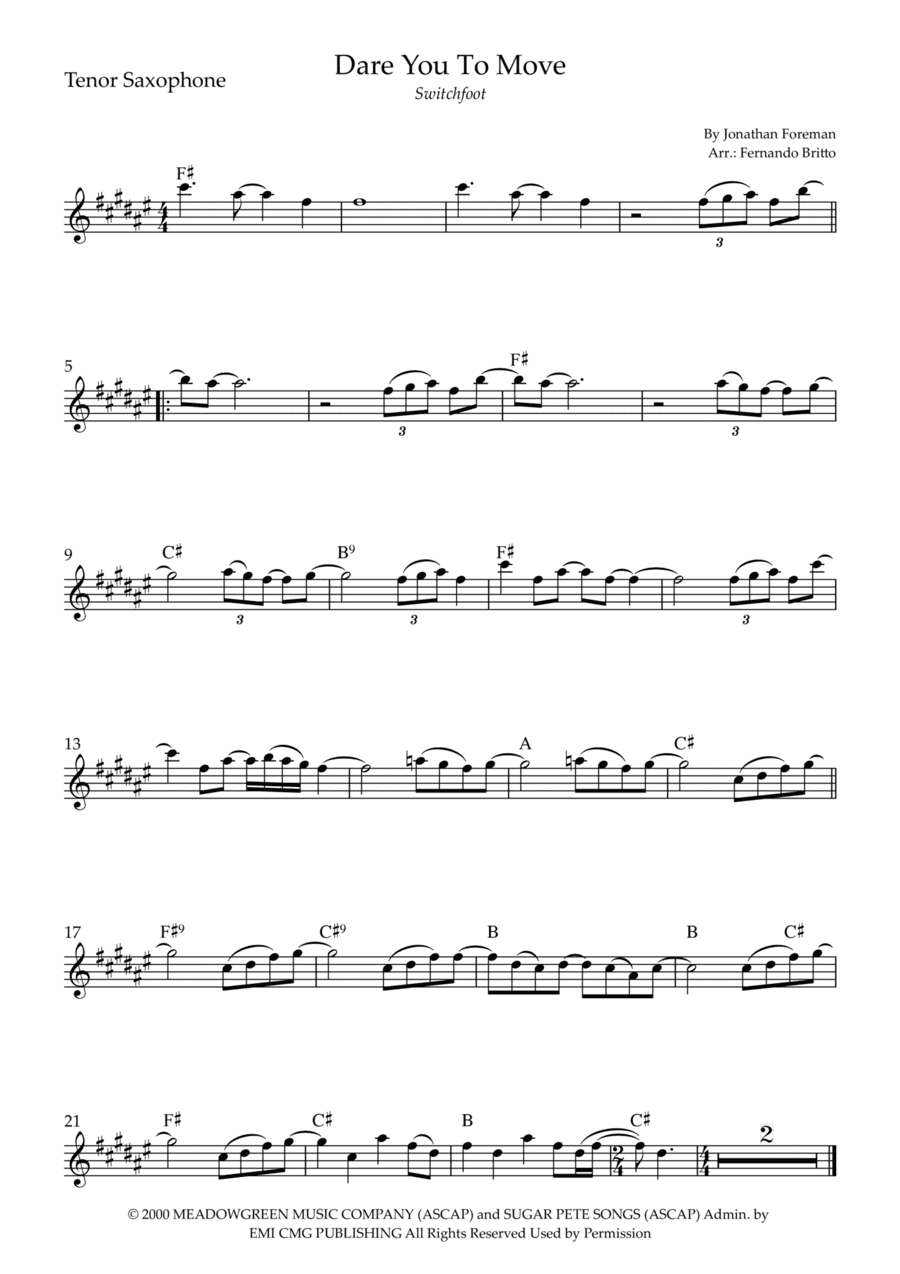 Dare You To Move (arr. Fernando Britto)