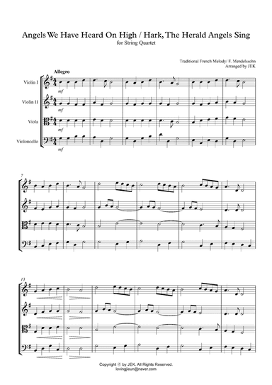 HYMN FOR STRING QUARTET - Angels We Have Heard On High, Hark The Herald Angels Sing (arr. JEK)