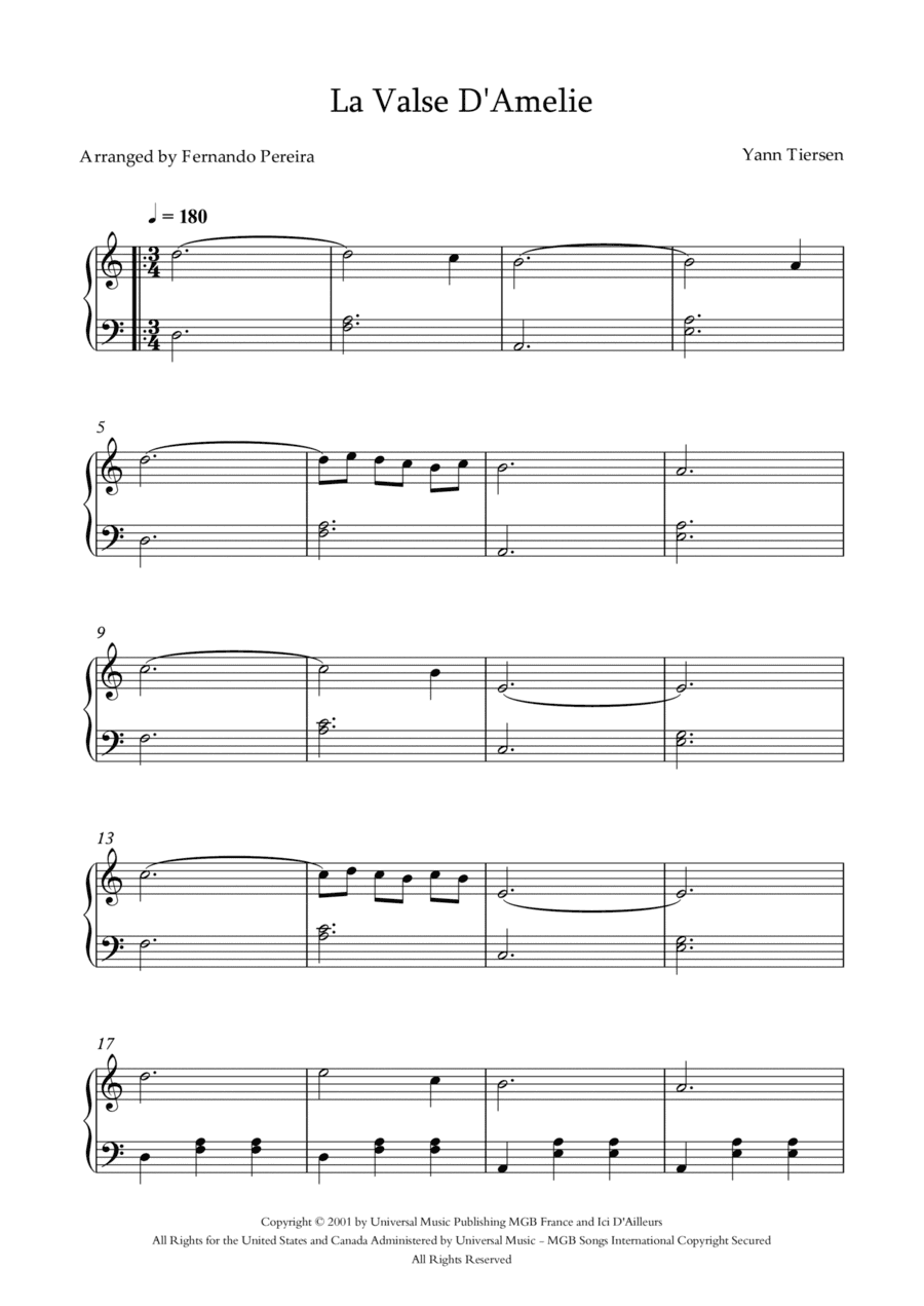 La Valse D'amelie (arr. Fernando Pereira)