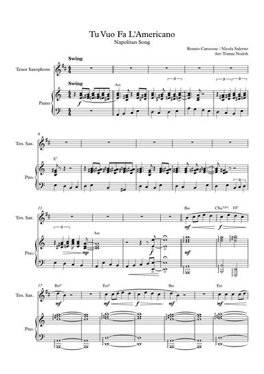Tu Vuo Fa L'americano (arr. Tomaz Nedoh)