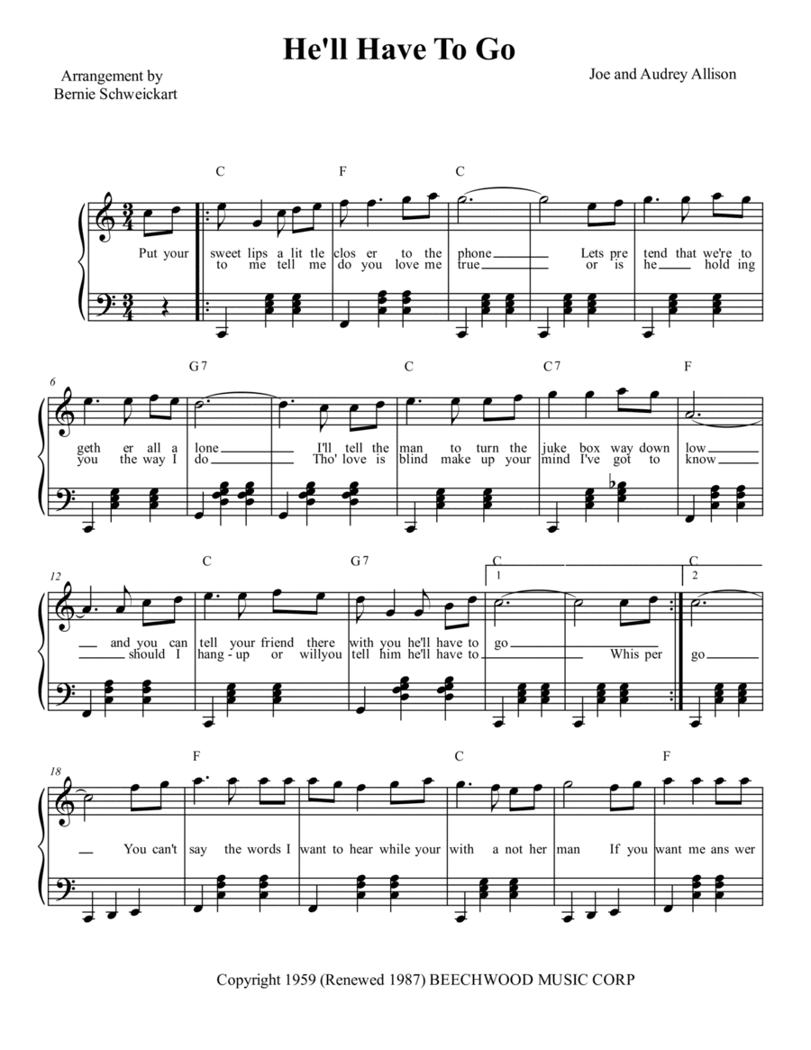 He'll Have To Go (arr. Bernie Schweickart)