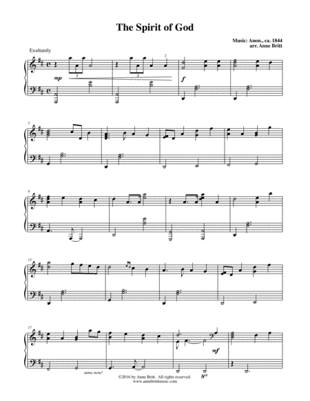 The Spirit of God (piano solo) (arr. Anne Britt)