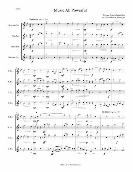 Music all powerful for saxophone quartet (arr. David Warin Solomons)
