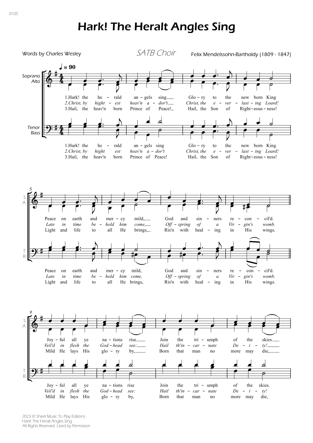 Hark! The Heralt Angels Sing - SATB Choir (arr. César Madeira)